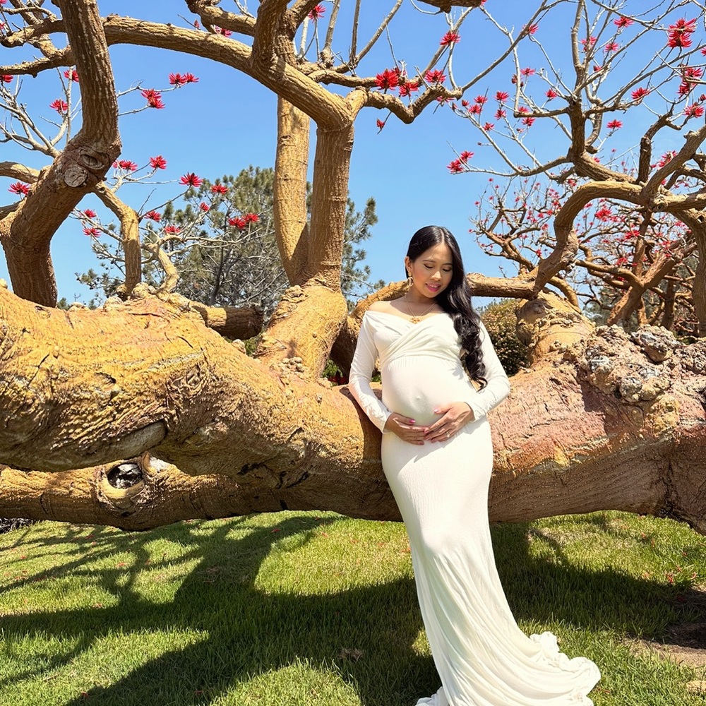 Maternity dress long sleeve off shoulder White Dress